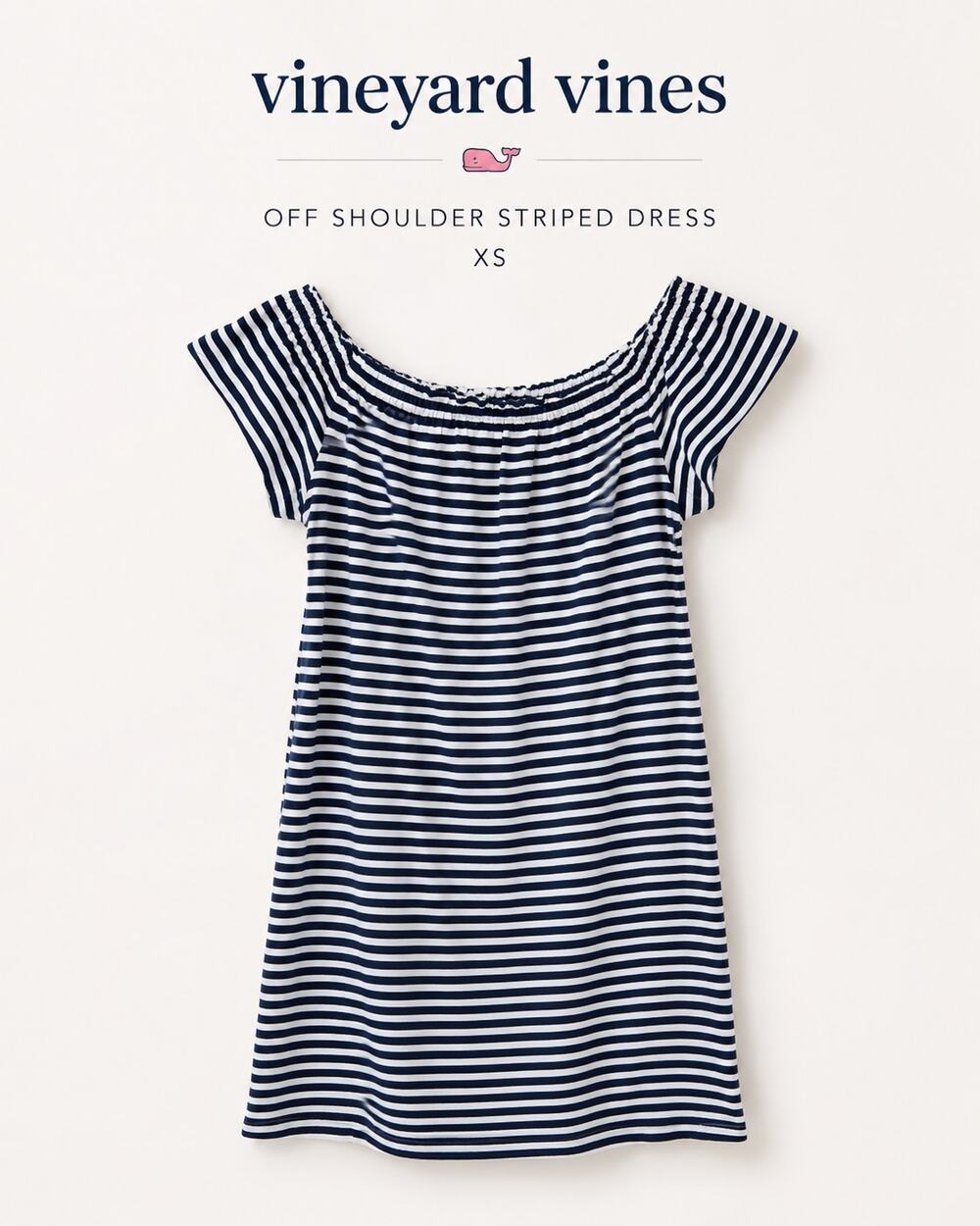 Vineyard Vines XS Off Shoulder Jersey Dress Navy White Stripe Nautical